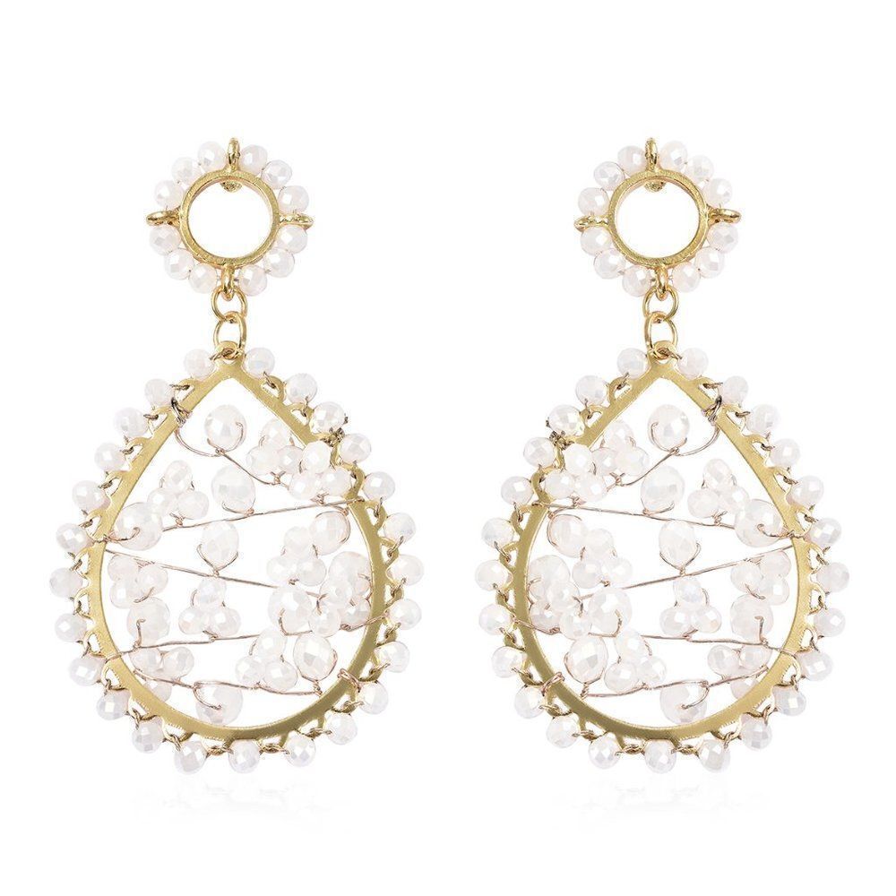 Simulated White Aurora Borealis Topaz Drop Earrings in Goldtone
